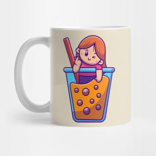 Cute Girl Loving Bubble Tea Cartoon Mug